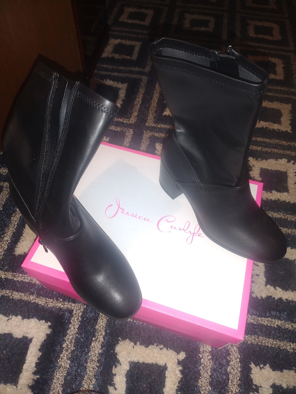 Black Mid-Calf Block Heel Booties